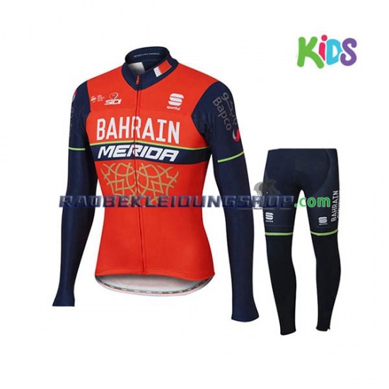 2017 Bahrain Merida Set(Radtrikot Langarm und Radhose Lang) Kinder N001