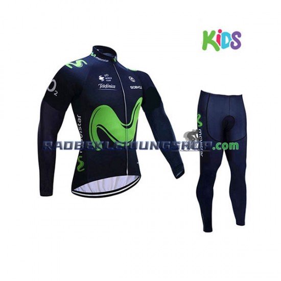 2017 Movistar Team Set(Radtrikot Langarm und Radhose Lang) Kinder N001