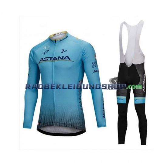 2018 Astana Pro Team Set(Radtrikot Langarm und Trägerhose Lang) Herren N001