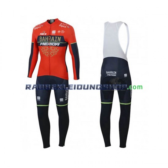 2018 Bahrain Merida Set(Radtrikot Langarm und Trägerhose Lang) Herren N001