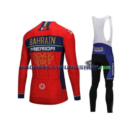 2018 Bahrain Merida Set(Radtrikot Langarm und Trägerhose Lang) Herren N001